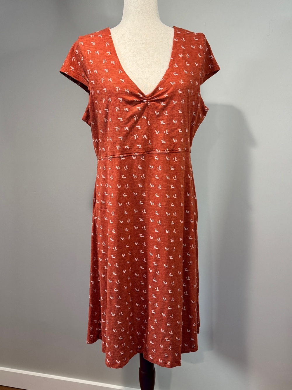 Toad&Co Rosemarie Cap Sleeve Dress Rust Floral Organic Cotton Tencel Outdoor XL